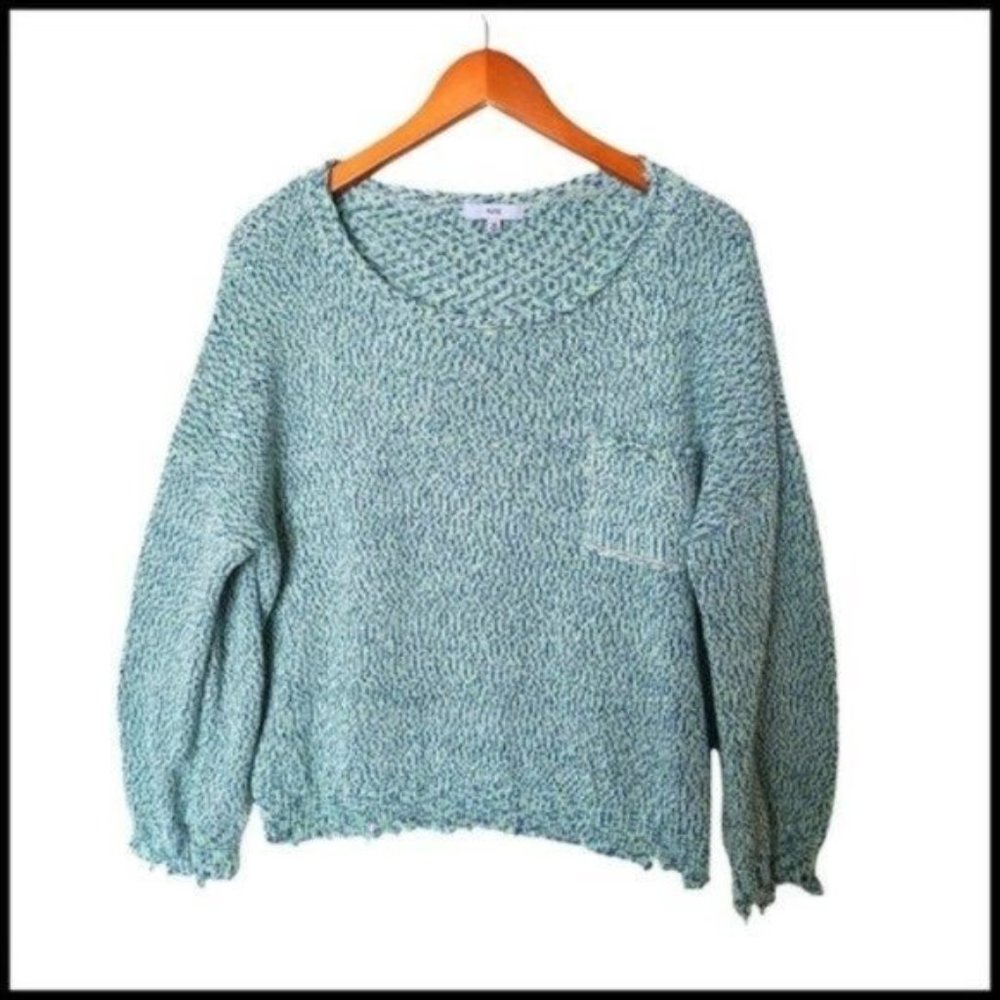 Fate Distressed Marled Knit Sweater Oversized Pocket Boho M Medium